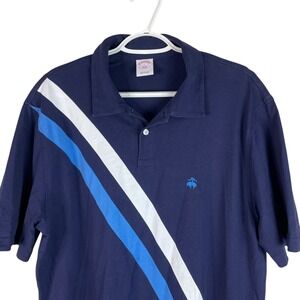 Brooks Brothers 346 Polo Shirt Mens Large Blue Diagonal Stripes S/S‎ Cotton Knit